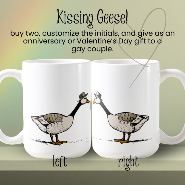 Kissing Goose Custom Initials Gay Couple Kaffeetasse (Von Creator hochgeladen)