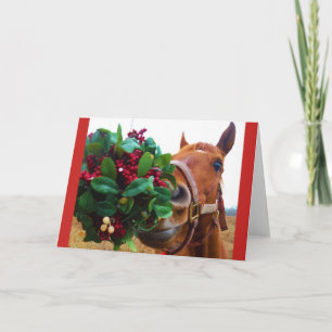 Kissing Horse unter Mistelzweig Feiertagskarte