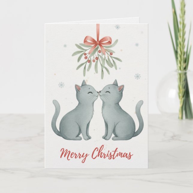 Kissing Kittens Under the Mistletoe Christmas Card Karte (Vorderseite)