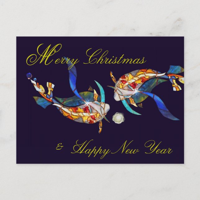 Kissing Koi Frohe Weihnachten & Neues Jahr Postcar (Vorderseite)