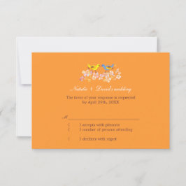 Kissing Love Birds Mandarine Wedding RSVP Karte