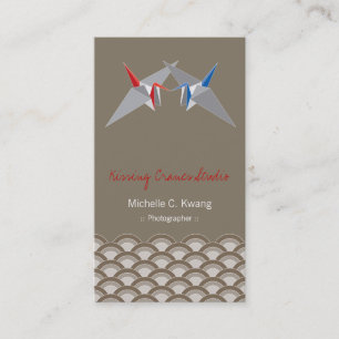 Kissing Origami Paper Cranes & Zen Scallop Muster Visitenkarte