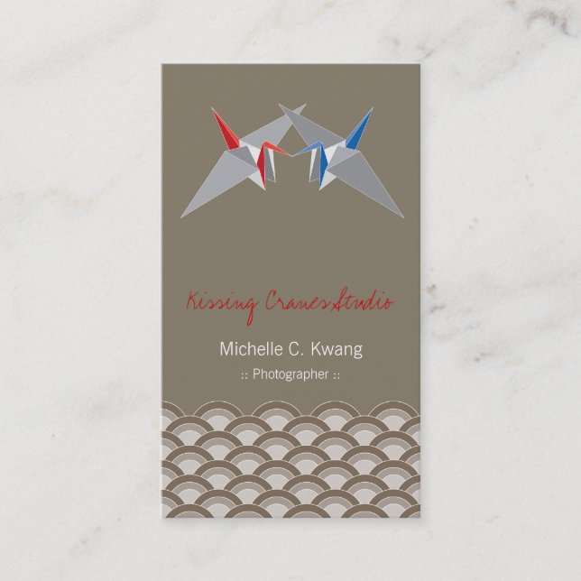 Kissing Origami Paper Cranes & Zen Scallop Muster Visitenkarte (Vorderseite)