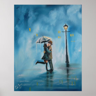 Kissing-Paar Regentagslampe Regenschirm Poster