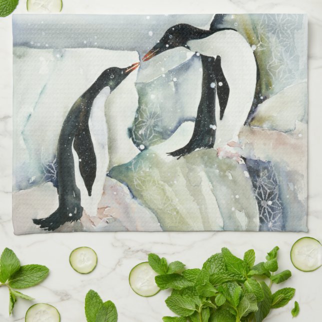 Kissing Penguin Freundschaft Küche Handtuch (Gefaltet)
