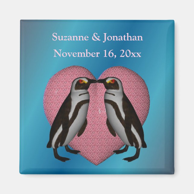 Kissing Penguins Cute Personalized Wedding  Magnet (Vorne)