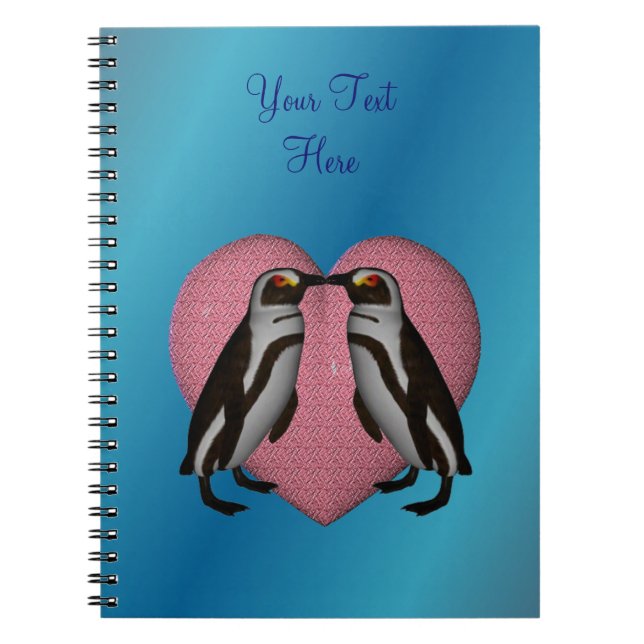 Kissing Pinguins Pink Heart Personalisiert Noteboo Notizblock (Vorderseite)