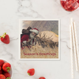 Kissing Santa and Elch Paper Napkin Serviette