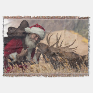 Kissing Santa and Elch Throw Blanket Decke