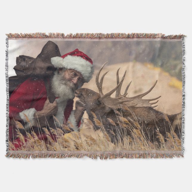 Kissing Santa and Elch Throw Blanket Decke (Vorderseite)