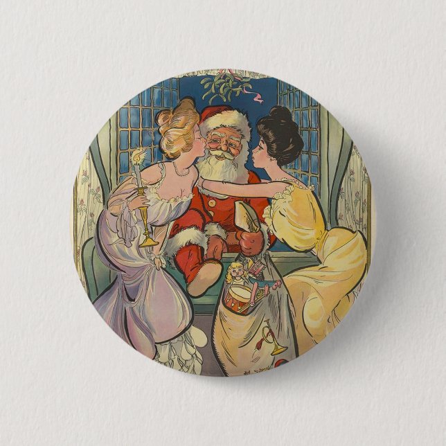 Kissing Santa Claus Weihnachten Button (Vorderseite)