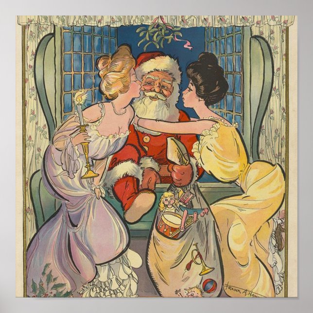 Kissing Santa Claus Weihnachten Poster (Vorne)