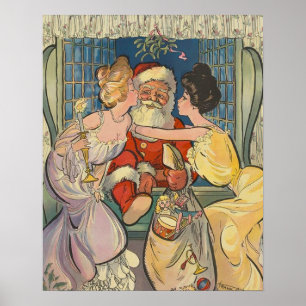 Kissing Santa Claus Weihnachten Poster
