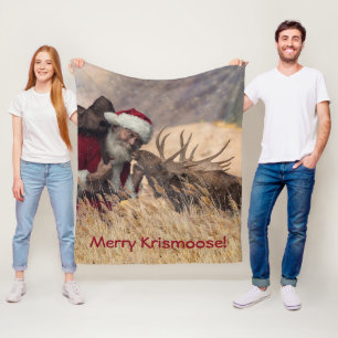 Kissing Santa und Elch Fleecedecke