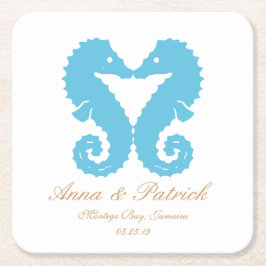 Kissing Seepferde-Destination Beach Wedding Gefall Rechteckiger Pappuntersetzer