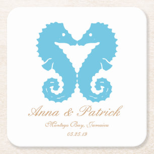 Kissing Seepferde-Destination Beach Wedding Gefall Rechteckiger Pappuntersetzer