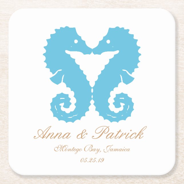 Kissing Seepferde-Destination Beach Wedding Gefall Rechteckiger Pappuntersetzer (Vorderseite)