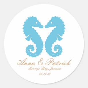 Kissing Seepferde-Destination Beach Wedding Runder Aufkleber