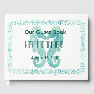 Kissing Seepferds Wedding Guest Book Turquoise Gästebuch