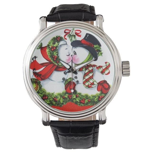 Kissing Snowman Couple Armbanduhr (Vorderseite)