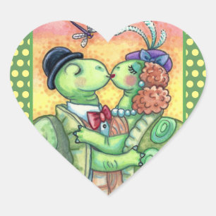 KISSING TURTLE SWEETHEARES, NIEDLICH TARPON VALENT Herz-Aufkleber
