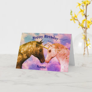 Kissing Unicorns Fantasy Personalisiert Geburtstag Karte