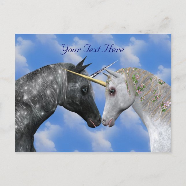 Kissing Unicorns Fantasy Postcard Postkarte (Vorderseite)