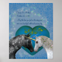Kissing Unicorns Heart Wedding Anniversary Poster