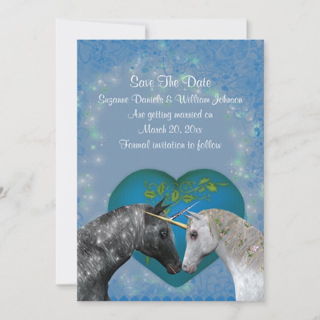 Kissing Unicorns Hochzeit Save The Date (Vorderseite)