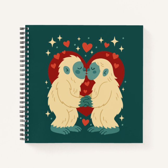 Kissing Yeti's Cryptid Valentine's Day Notebook Notizbuch (Vorderseite)