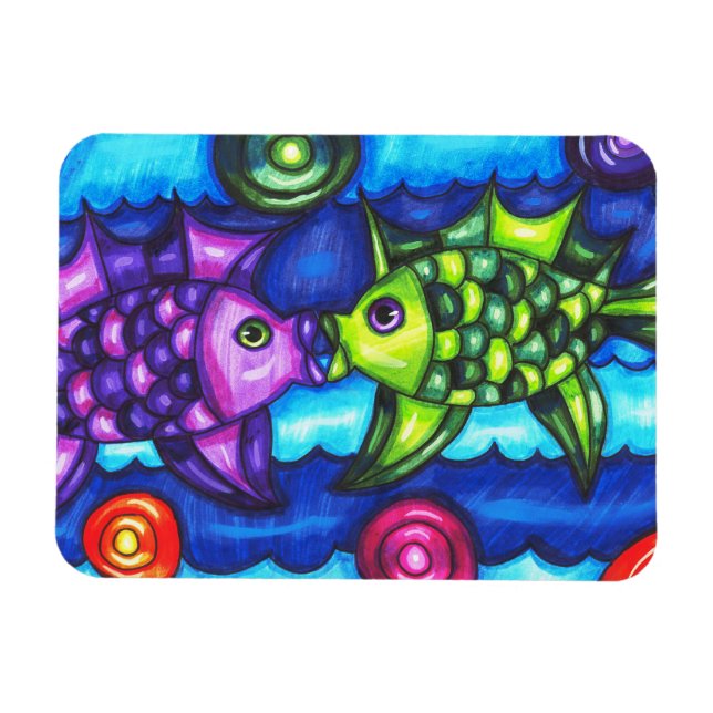 Kissy Fish whimsissiful farbenfrohe Meerestierkuns Magnet (Horizontal)