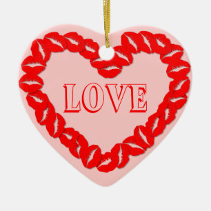 Kissy Lips Heart Keramikornament