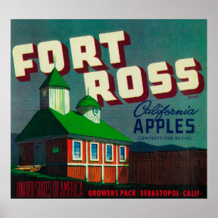Kiste LabelSebastopol, CA FortRoss Apple Poster