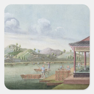 Kisten Tee transportieren (w/c auf Papier) Quadratischer Aufkleber