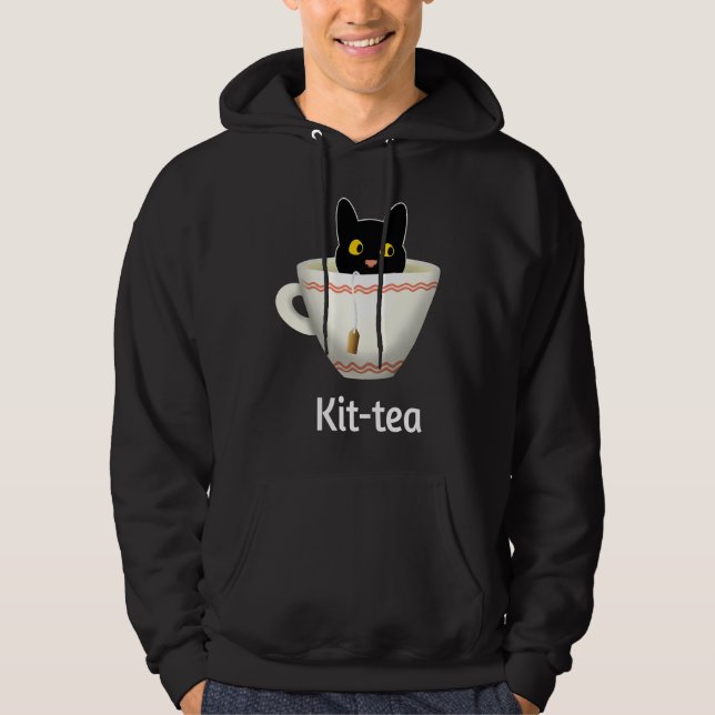 Kit Tea  Cat  , Cute Black Cat Kitty in Kittea Hoodie (Vorderseite)