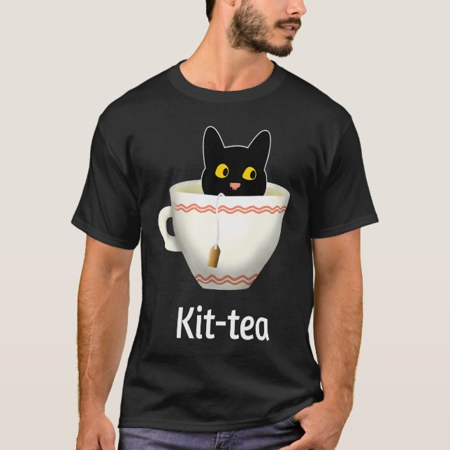 Kit Tea  Cat  , Cute Black Cat Kitty in Kittea T-Shirt (Vorderseite)