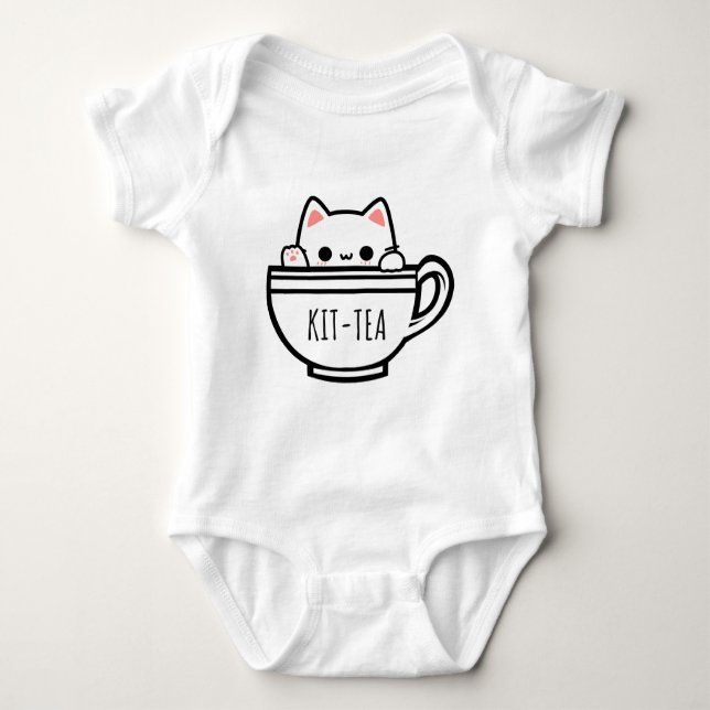 Kit Tea Funny Cat Pun Kawaii Cat Baby Strampler (Vorderseite)