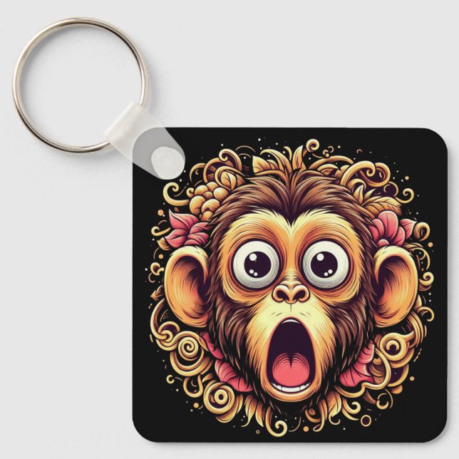 "Kit the Shocked Monkey" Aluminum Keychain Schlüsselanhänger (Vorderseite)