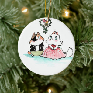 Kit und Angora unter dem Mistleton Keramik Ornament