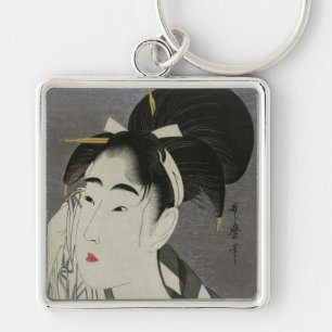 Kitagawa Utamaro's Ase O Fuku Onna Schlüsselkette Schlüsselanhänger