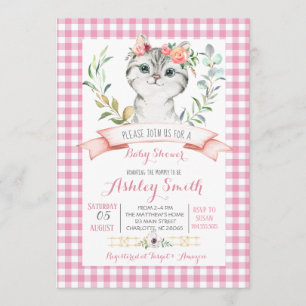 Kitcat Babydusche Einladung Rosa Mädchen