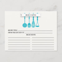 Kitchen Blue Utensitic Brautparty Recipe Cards