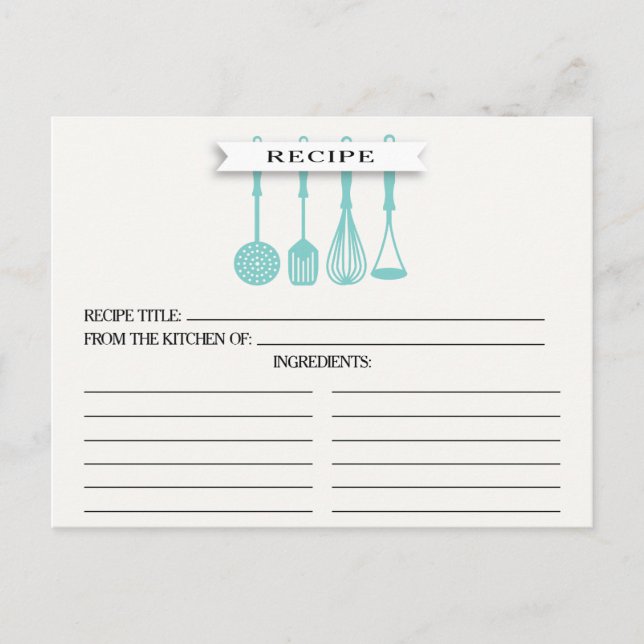 Kitchen Blue Utensitic Brautparty Recipe Cards Postkarte (Vorderseite)