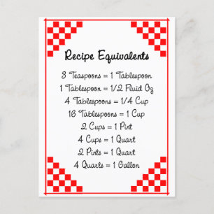 Kitchen Equivalents Red Checked Recipe Card Postkarte