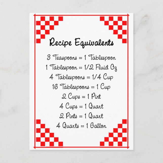 Kitchen Equivalents Red Checked Recipe Card Postkarte (Vorderseite)