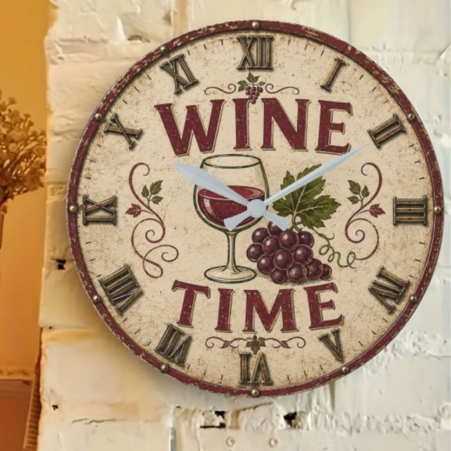 Kitchen Farmhouse Decor Wine Time  Große Wanduhr (Von Creator hochgeladen)