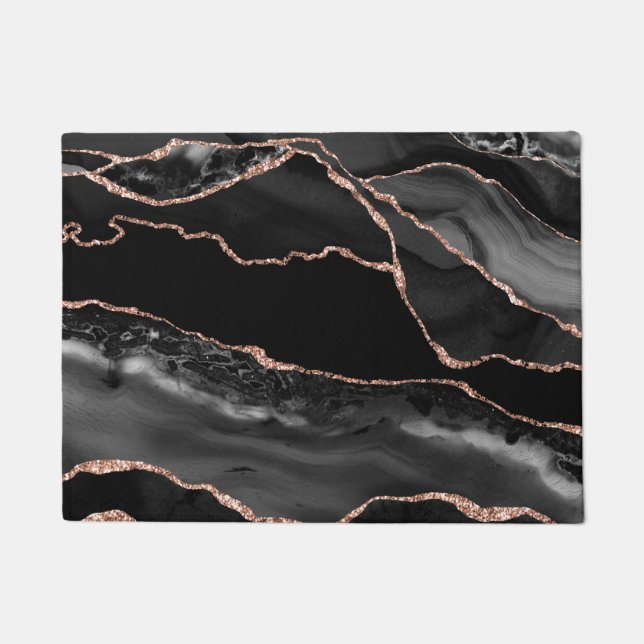 Kitchen Floor Mat - Black Rose Gold Imitats Glittt Fußmatte (Vorderseite)