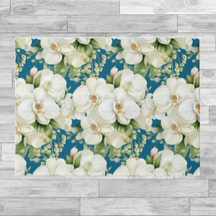 Kitchen Floor Mat - White Orchids Ocean Blue Fußmatte