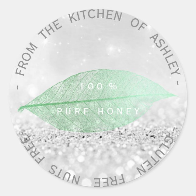 Kitchen Gluten Nüsse Free Mint Silver Gray Glitzer Runder Aufkleber (Vorderseite)