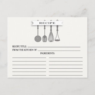 Kitchen Gray Utensils Brautparty Recipe Cards Postkarte